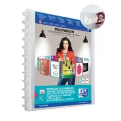 Oxford Polyvision Variozip A4+ Carpeta de 20 Fundas Removibles - Tapa de Plastico Personalizable - Organizacion y Proteccion par