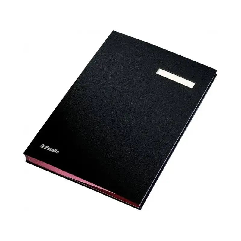 Esselte Portafirmas con 10 Separadores - Cubiertas Forradas de Plastico - Ventana Transparente en el Separador - Color Negro | A