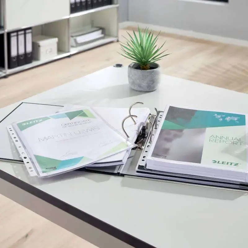 Leitz Pack de 5 Fundas Fuelle Estandar A4 PVC Liso Multitaladro-11 - Capacidad 200 Hojas - Transparente (170 Micras) | Ahorro Im