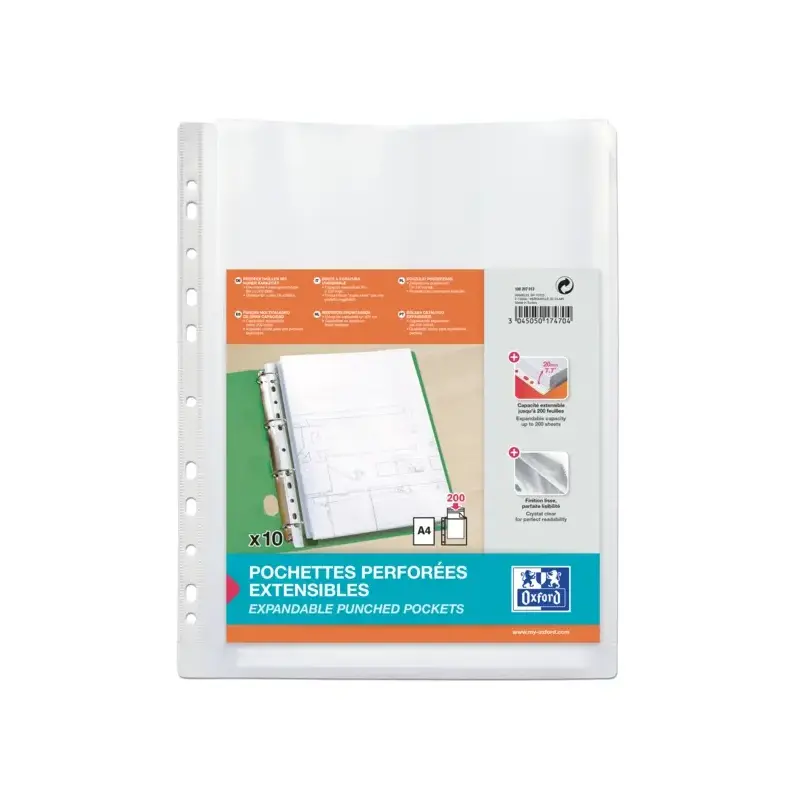 Oxford Pack de 10 Fundas Multitaladro A4 con Fuelle - Gran Capacidad - Polipropileno 200µ - Acabado Cristal | Ahorro Imprimiendo