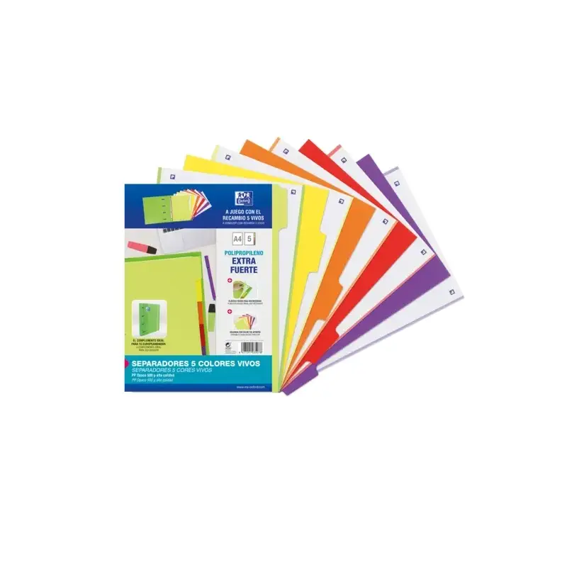 Oxford Strongline A4 Separadores 5 Posiciones - 4 Taladros - Plastico Opaco - 500 Micras - Colores Surtidos | Ahorro Imprimiendo