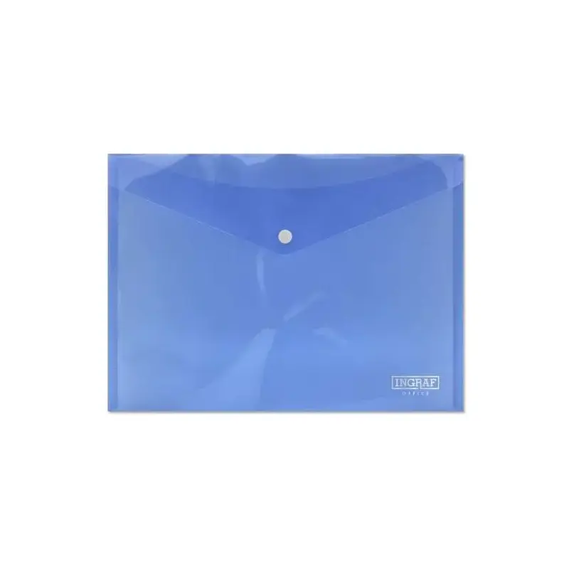 Ingraf Sobre Portadocumentos A4 - Cierre de Broche - Polipropileno Cristal Transparente - Color Azul | Ahorro Imprimiendo