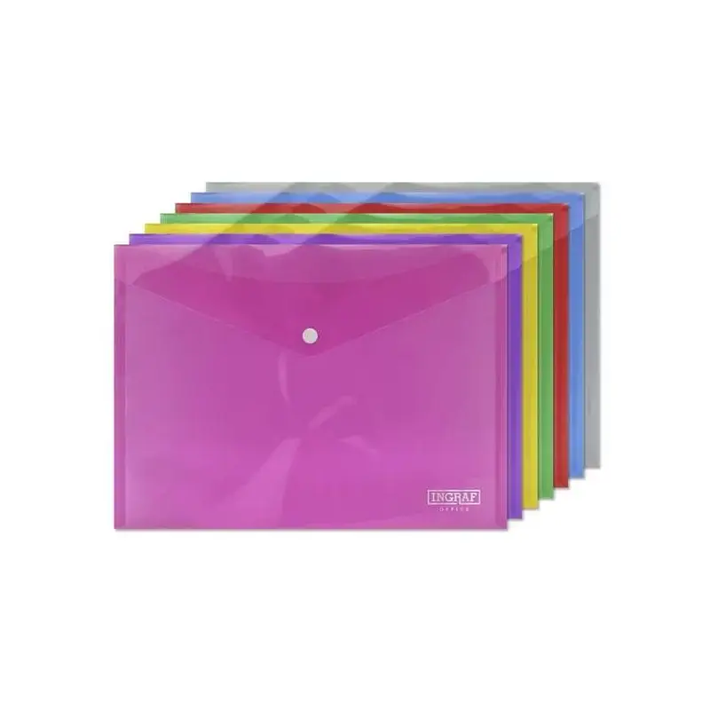 Ingraf Pack de 10 Sobres con Cierre de Broche - Polipropileno - Tamaño A4 - Colores Surtidos | Ahorro Imprimiendo