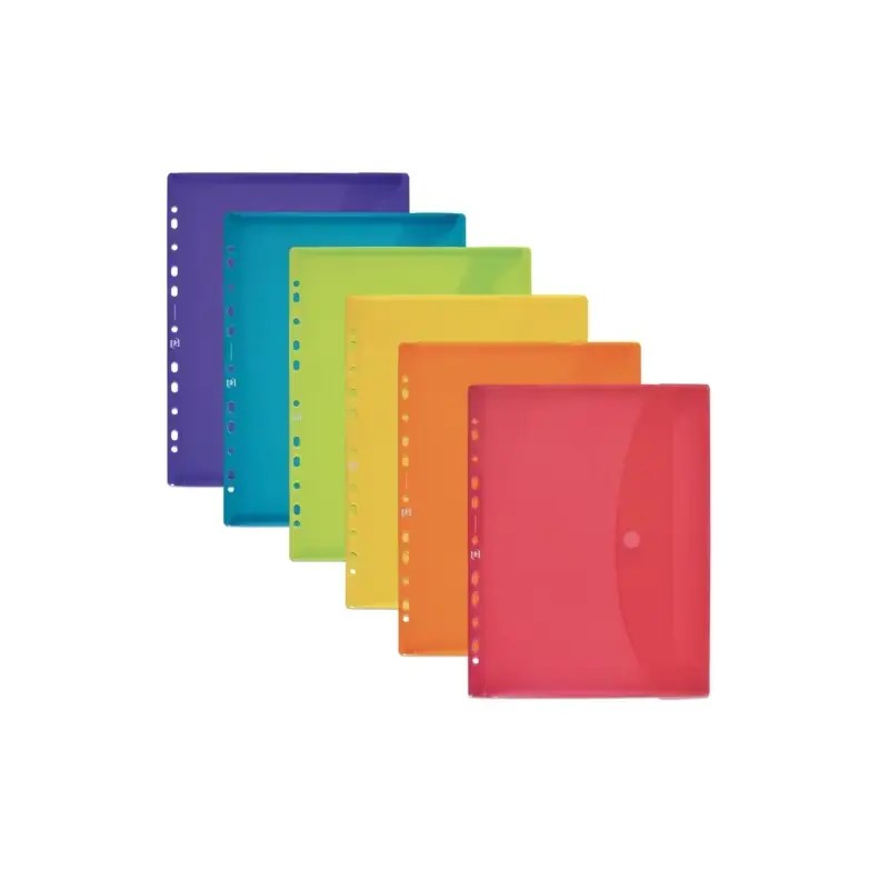 Oxford Sobre Portadocumentos Multitaladro A4 - Capacidad para 25 Hojas - Cierre de Velcro - 11 Taladros - Plastico Flexible Tran