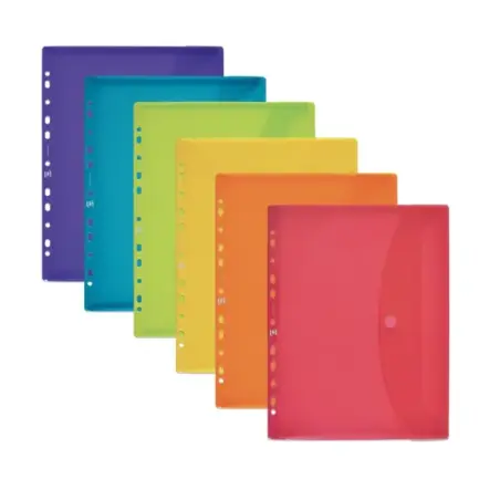 Oxford Sobre Portadocumentos Multitaladro A4 - Capacidad para 25 Hojas - Cierre de Velcro - 11 Taladros - Plastico Flexible Tran