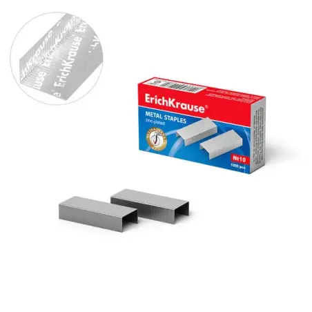 Erichkrause Caja de 1000 Grapas Galvanizadas Nº 10 - Grapan hasta 20 Hojas - Alta Calidad y Resistencia Mejorada - Resistente a