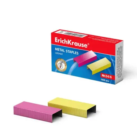 Erichkrause Caja de 1000 Grapas de Colores 24/6 - Alambre de Acero de Alta Calidad - Resistencia Mejorada - Colores Surtidos | A