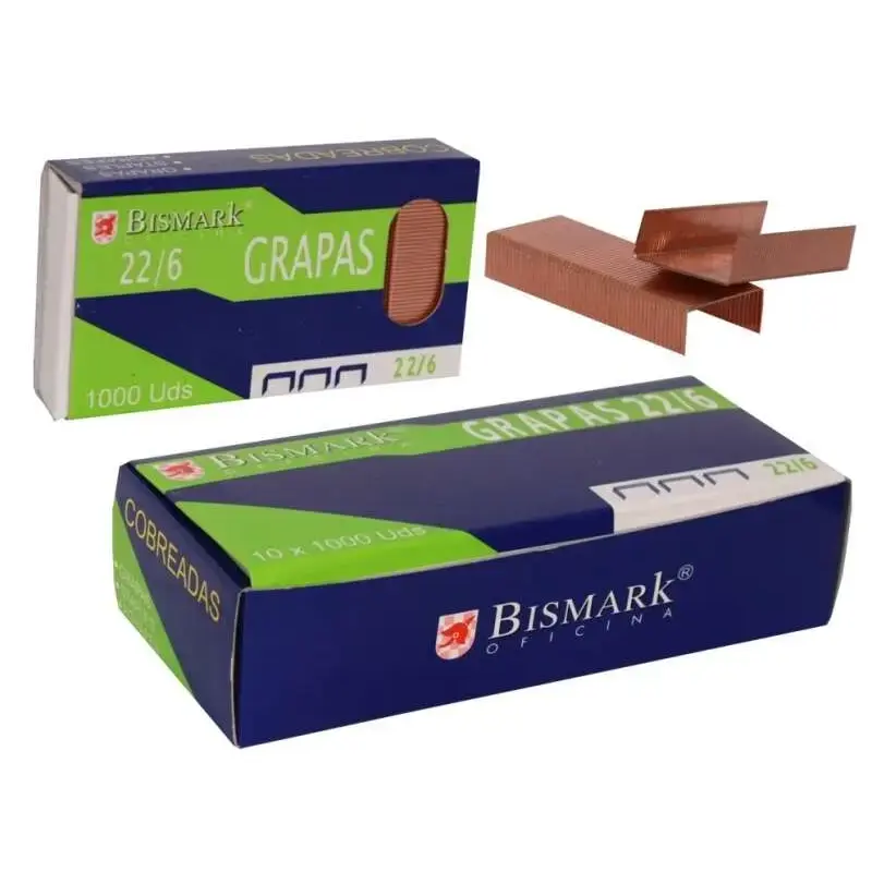 Bismark Caja de 1000 Grapas de Alambre de Alta Calidad Modelo 22/6 - Cobreadas | Ahorro Imprimiendo