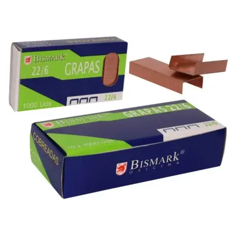 Bismark Caja de 1000 Grapas de Alambre de Alta Calidad Modelo 22/6 - Cobreadas | Ahorro Imprimiendo