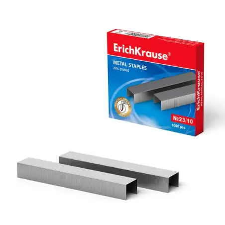 Erichkrause Caja de 1000 Grapas Nº23/10 - Alta Calidad y Resistencia Mejorada - Resistente a la Corrosion - Color Plateado | Aho