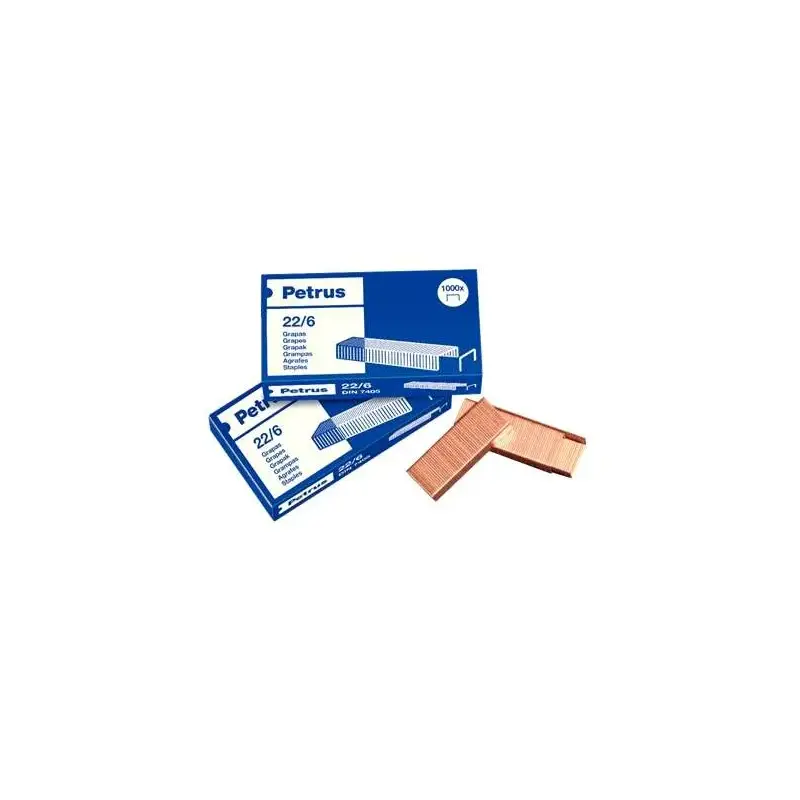 Petrus Grapas 22/6 Cobreadas - Hasta 30 Hojas - Caja de 1000 Grapas - Patilla de 6mm | Ahorro Imprimiendo