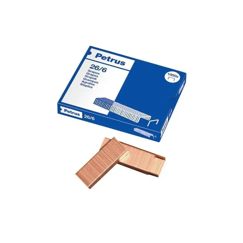 Petrus Caja de 1000 Grapas 26/6 Cobreadas - Hasta 30 Hojas - Patilla de 6mm | Ahorro Imprimiendo