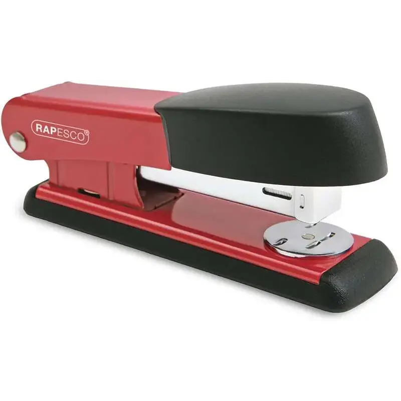 Rapesco Bowfin Grapadora Metalica de Sobremesa - Hasta 25 Hojas - Grapas 26/6, 24/6 - Grapado Cerrado y Abierto - Color Rojo/Neg