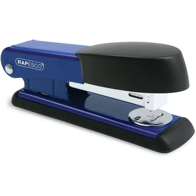 Rapesco Bowfin Grapadora Metalica de Sobremesa - Hasta 25 Hojas - Grapas 26/6, 24/6 - Grapado Cerrado y Abierto - Color Azul/Neg