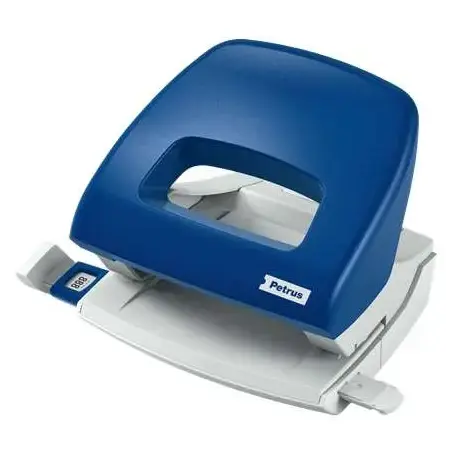 Petrus 80 Taladro Perforador Pequeño - Hasta 16 Hojas - Marcas de Formato - Facil Vaciado - Punzones 5.5mm - Color Azul | Ahorro