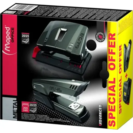 Maped Pack de Grapadora Metalica A3545 + Taladro Metalico A6203 - Grapa hasta 25 Hojas a la Vez - Admite Grapas 24/6 y 26/6 - Pe