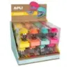 Apli Expositor de 16 Grapadoras Fluor Collection - Utiliza Grapas 22/6-24/6 - Incluye 1000 Grapas por Grapadora - Colores Fluor
