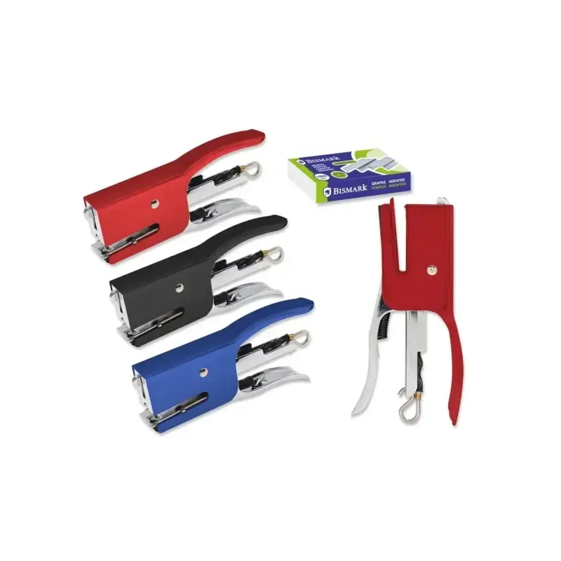 Bismark Grapadora Mini Tenaza + 2000 Grapas - Capacidad de Grapado 15 Hojas - Diseño Ergonomico - Alta Durabilidad - Colores Sur