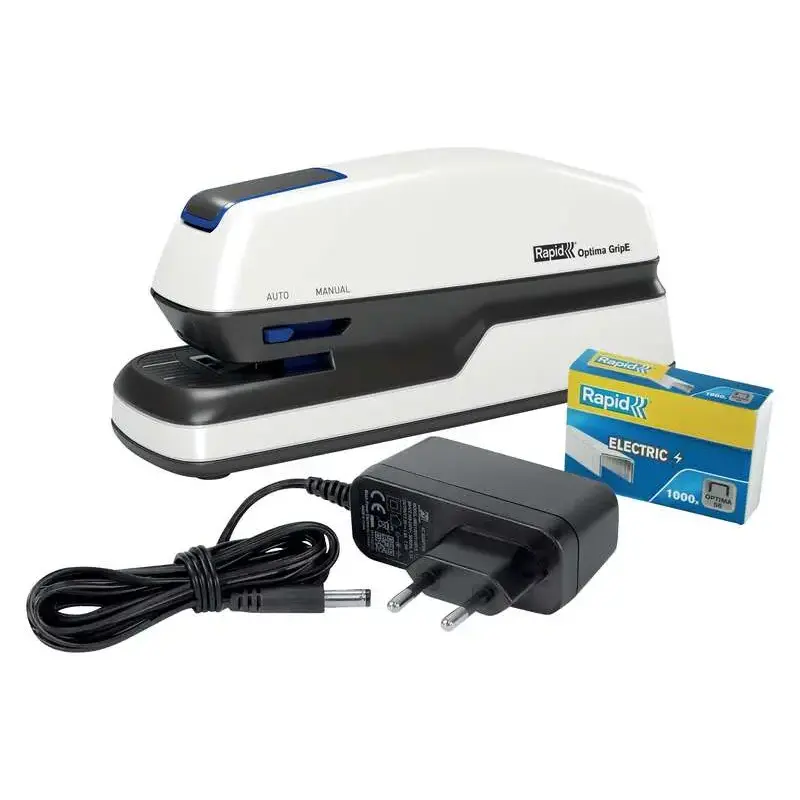 Rapid Optima GripE Grapadora Electrica de Sobremesa + Caja de 1000 Grapas - Hasta 20 Hojas - Utiliza Grapas Optima 56 - Color Gr