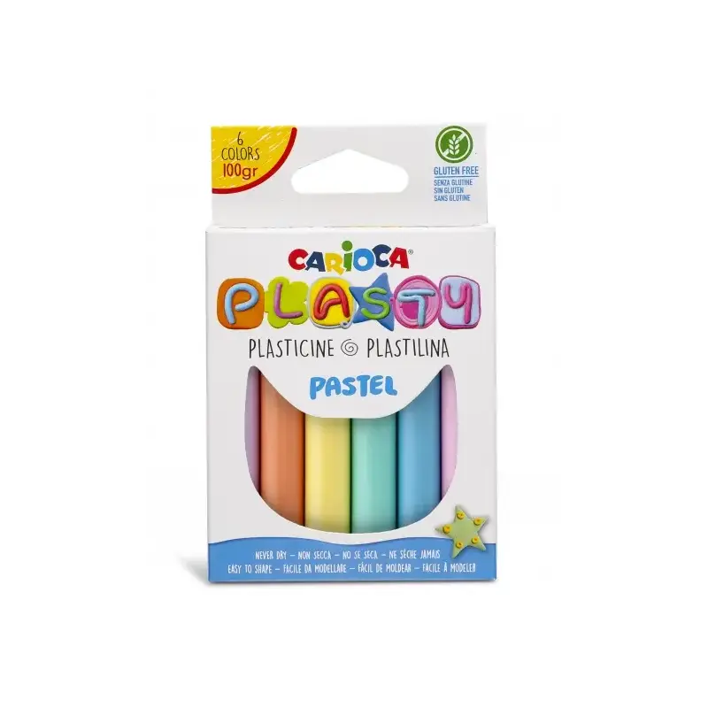 Carioca Pack de 6 Plastilinas Colores Pastel - Facil de Usar - No Se Seca - Reutilizable - Colores Brillantes y Mezclables - Lib