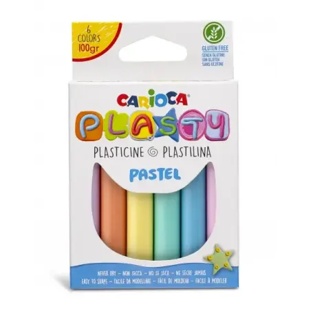 Carioca Pack de 6 Plastilinas Colores Pastel - Facil de Usar - No Se Seca - Reutilizable - Colores Brillantes y Mezclables - Lib