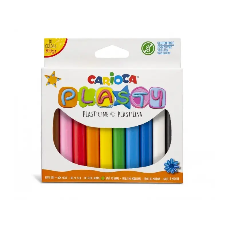 Carioca Pack de 10 Plastilinas - Facil de Usar - No Se Seca - Reutilizable - Colores Brillantes y Mezclables - Libre de Gluten -
