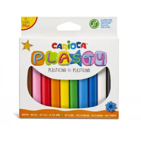 Carioca Pack de 10 Plastilinas - Facil de Usar - No Se Seca - Reutilizable - Colores Brillantes y Mezclables - Libre de Gluten -