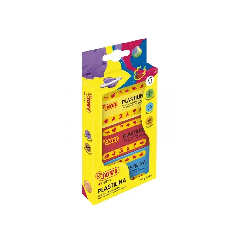Jovi Pack de 3 Pastillas de Plastilina 50gr - No Se Seca - Sin Gluten - Facil de Moldear - Libre de Alergenos - No Toxica - Colo