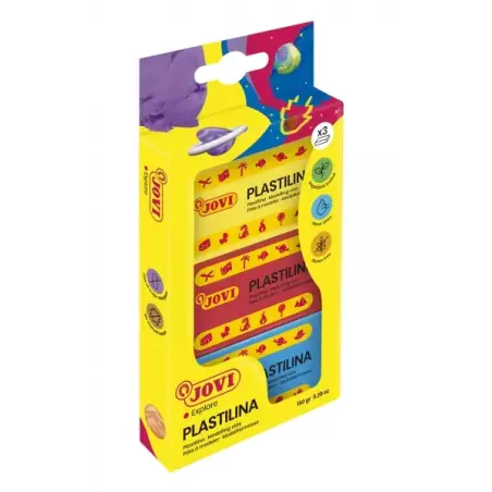 Jovi Pack de 3 Pastillas de Plastilina 50gr - No Se Seca - Sin Gluten - Facil de Moldear - Libre de Alergenos - No Toxica - Colo