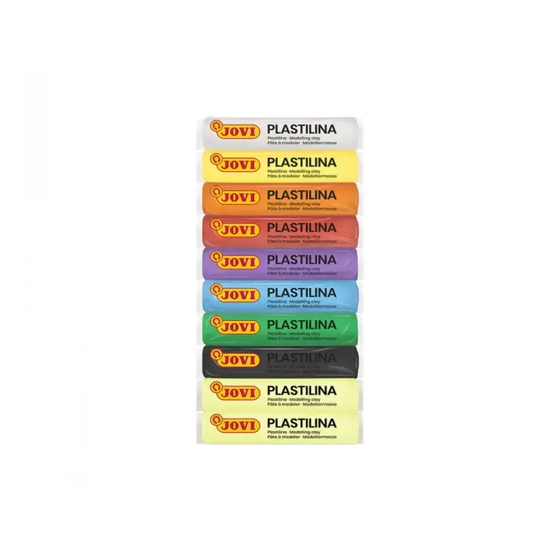 Jovi Pack con 10 Barras de Plastilina 15gr - 8 Colores Basicos + 2 Fluorescentes - Muy Moldeable - No se Seca - Colores Surtidos