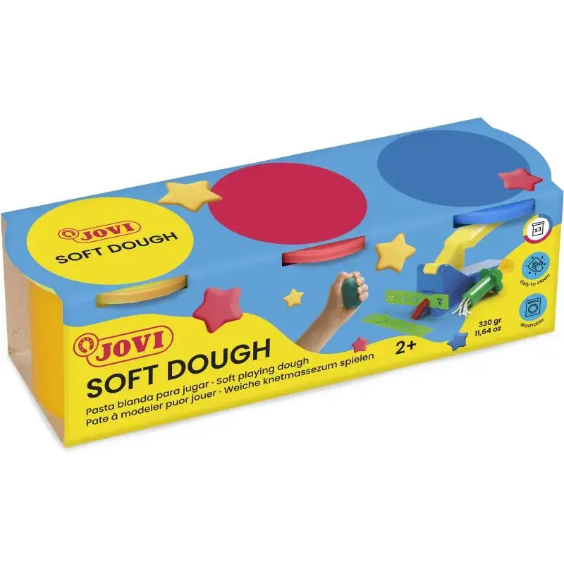 Jovi Soft Dough Blandiver Estuche de 3 Botes 110gr - Blanda y Flexible - Facil de Amasar y Moldear - Ideal para Iniciacion al Mo
