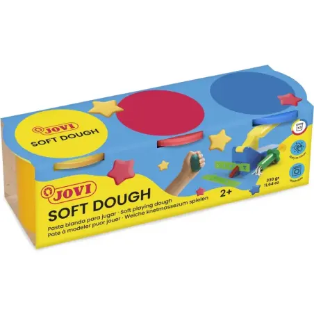 Jovi Soft Dough Blandiver Estuche de 3 Botes 110gr - Blanda y Flexible - Facil de Amasar y Moldear - Ideal para Iniciacion al Mo