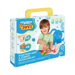 Jovi My First Plastilina Kit de Modelaje con 4 Pastillas de Plastilina 38gr + 3 Estampadores de Madera - Super Blanda - Estimula