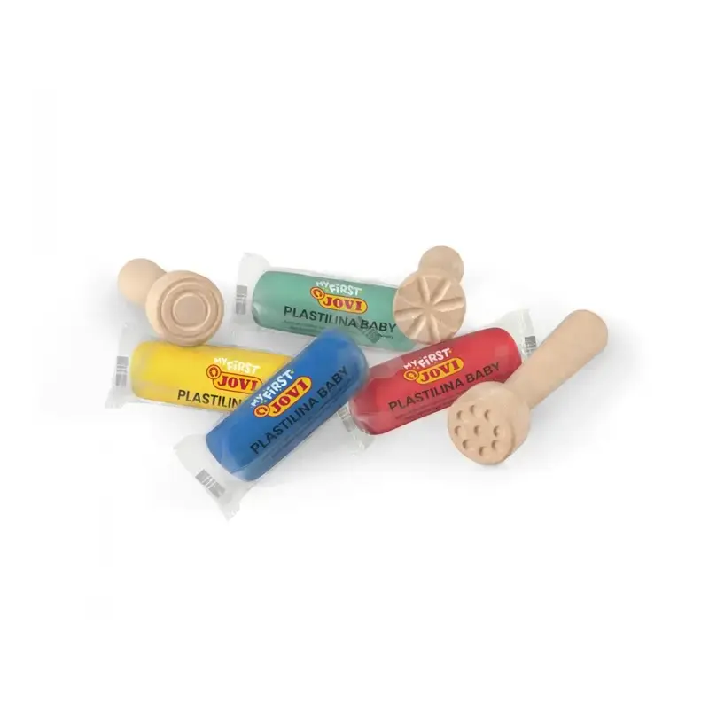 Jovi My First Plastilina Kit de Modelaje con 4 Pastillas de Plastilina 38gr + 3 Estampadores de Madera - Super Blanda - Estimula