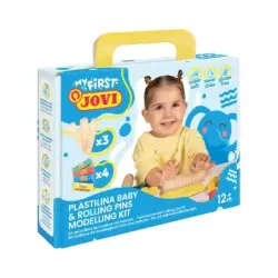 Jovi My First Plastilina Kit de Modelaje con 4 Pastillas de Plastilina 38gr + 3 Rodillos de Madera - Super Blanda - Estimula Cre