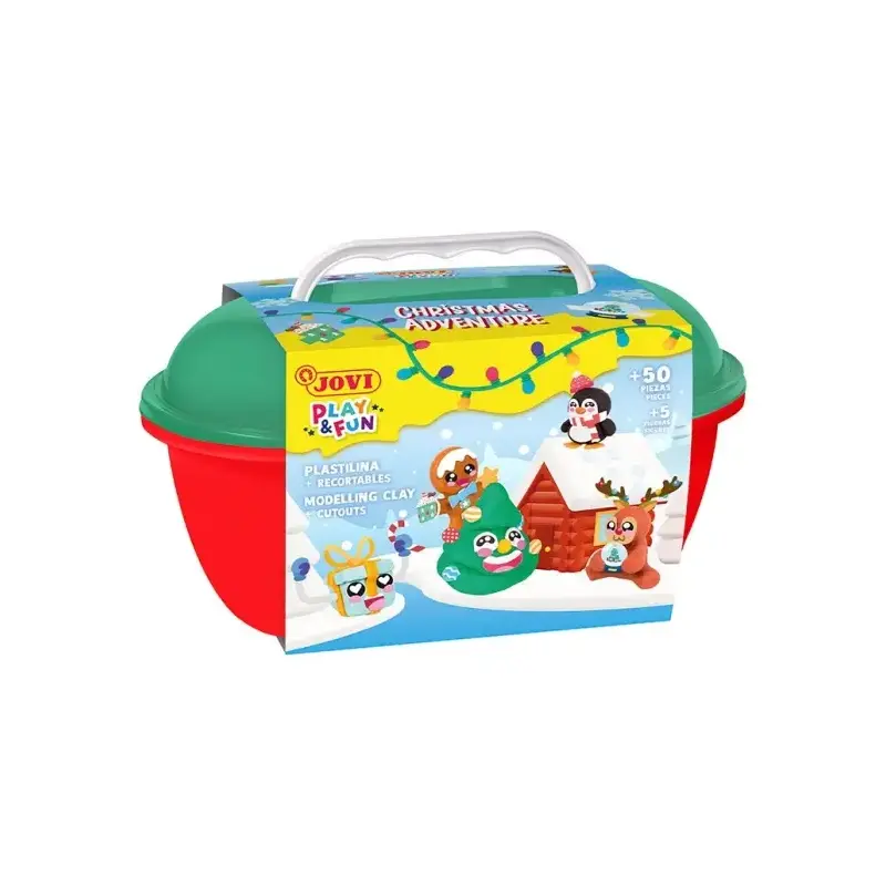 Jovi Play & Fun Cofre Christmas Adventure con 24 Barras de Plastilina 15gr + Modeladores + Recortables - Sin Gluten - Base Veget