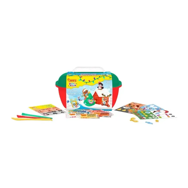 Jovi Play & Fun Cofre Christmas Adventure con 24 Barras de Plastilina 15gr + Modeladores + Recortables - Sin Gluten - Base Veget