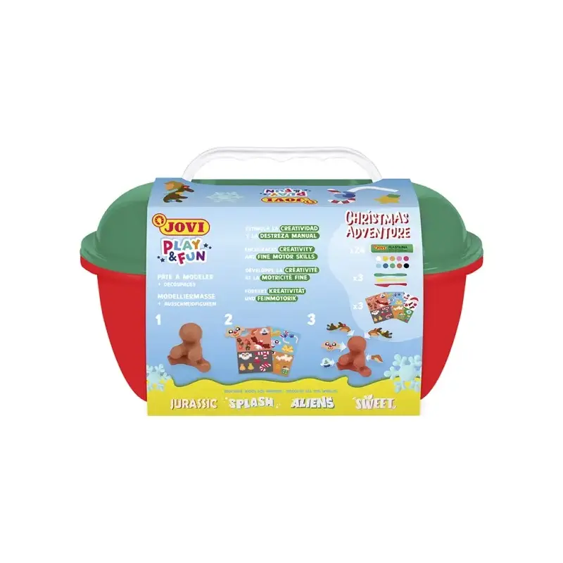 Jovi Play & Fun Cofre Christmas Adventure con 24 Barras de Plastilina 15gr + Modeladores + Recortables - Sin Gluten - Base Veget