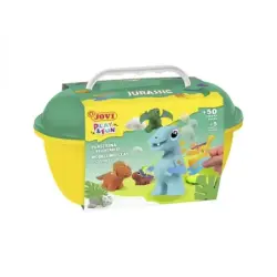 Jovi Play & Fun Cofre Jurassic con 24 Barras de Plastilina 15gr + Modeladores + Recortables - Sin Gluten - Base Vegetal - No se