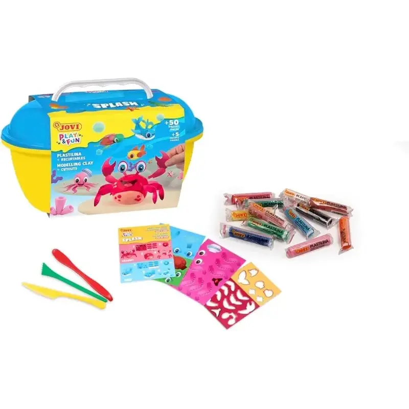 Jovi Play & Fun Cofre Splash con 24 Barras de Plastilina 15gr + Modeladores + Recortables - Sin Gluten - Base Vegetal - No se Se