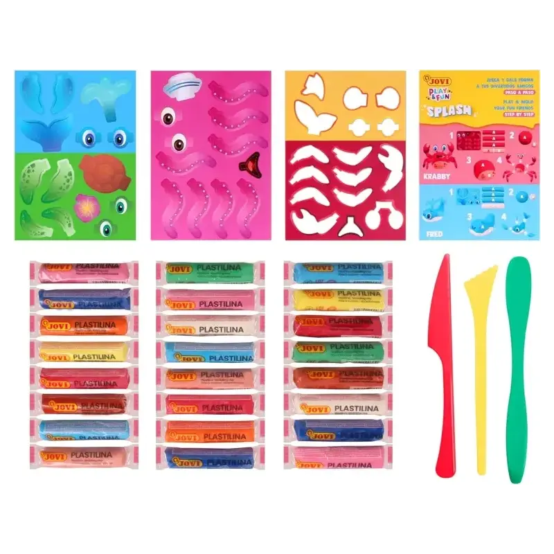Jovi Play & Fun Cofre Splash con 24 Barras de Plastilina 15gr + Modeladores + Recortables - Sin Gluten - Base Vegetal - No se Se