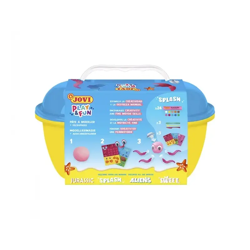 Jovi Play & Fun Cofre Splash con 24 Barras de Plastilina 15gr + Modeladores + Recortables - Sin Gluten - Base Vegetal - No se Se