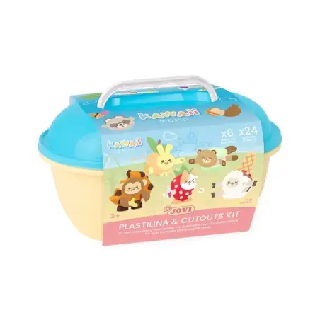 Jovi Kawaii Cofre con 24 Barras de Plastilina 15gr + Modeladores + Recortables - Sin Gluten - Base Vegetal - No se Seca - Colore
