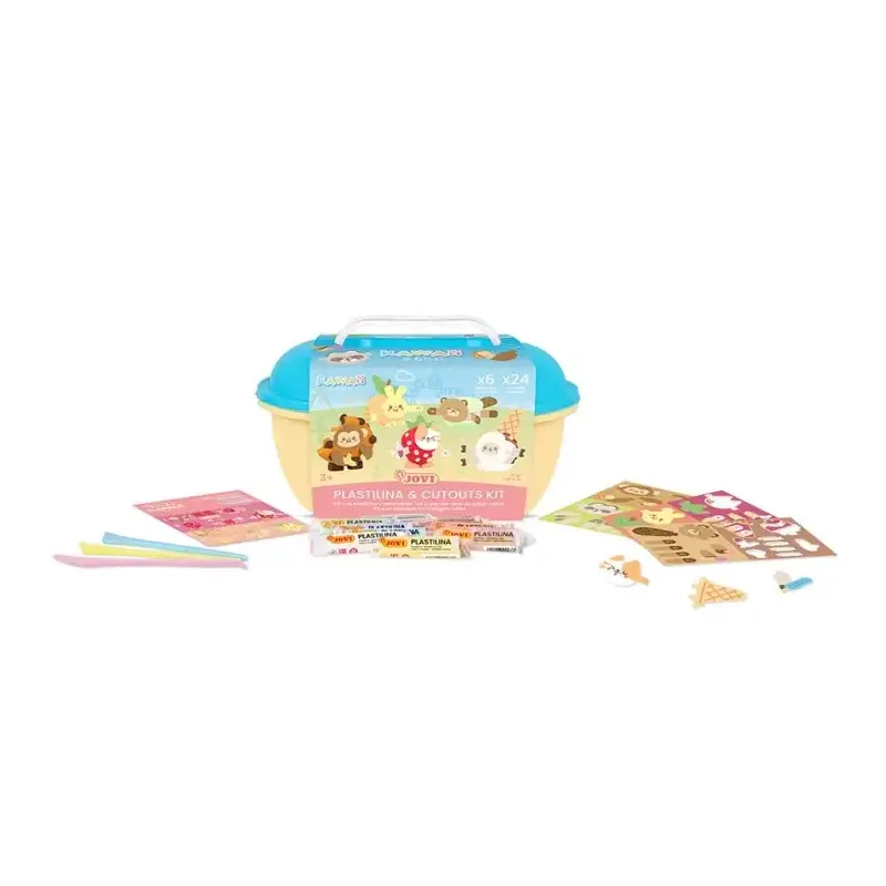 Jovi Kawaii Cofre con 24 Barras de Plastilina 15gr + Modeladores + Recortables - Sin Gluten - Base Vegetal - No se Seca - Colore