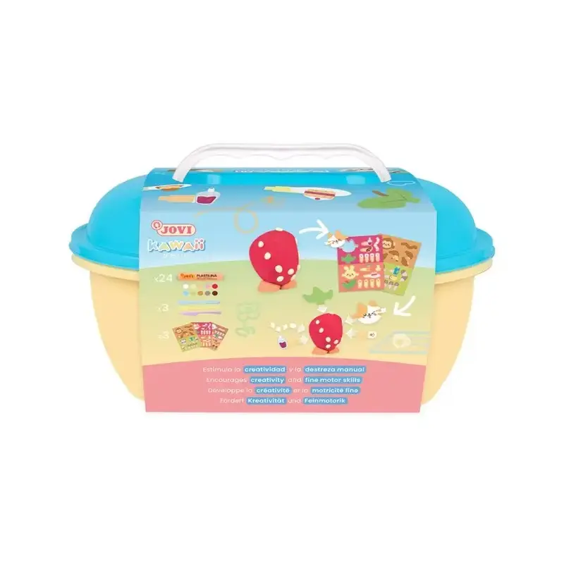 Jovi Kawaii Cofre con 24 Barras de Plastilina 15gr + Modeladores + Recortables - Sin Gluten - Base Vegetal - No se Seca - Colore