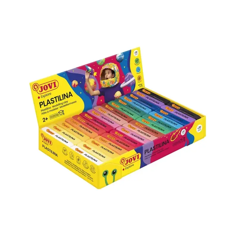 Jovi Expositor de 30 Pastillas de Plastilina 50gr - 100% Vegetal - Muy Moldeable - No Se Seca - Colores Mezclables - Colores Sur