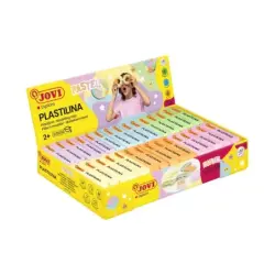 Jovi Expositor de 30 Pastillas de Plastilina 50gr - 100% Vegetal - Muy Moldeable - No Se Seca - Mezclables - Colores Pastel Surt