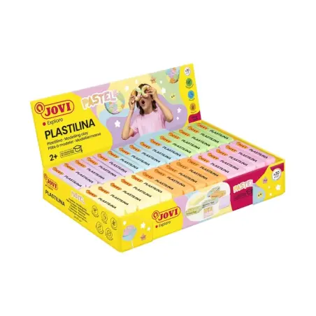 Jovi Expositor de 30 Pastillas de Plastilina 50gr - 100% Vegetal - Muy Moldeable - No Se Seca - Mezclables - Colores Pastel Surt