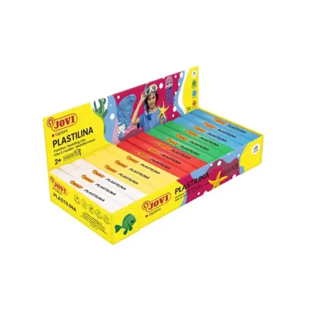 Jovi Expositor de 15 Pastillas de Plastilina 150gr - Colores Basicos - 100% Vegetal - Muy Moldeable - No Se Seca - Colores Mezcl