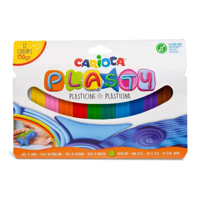 Carioca Plasty Pack de 12 Plastilinas Surtidas - Facil de Usar - No Se Seca - Reutilizable - Colores Brillantes y Mezclables - L